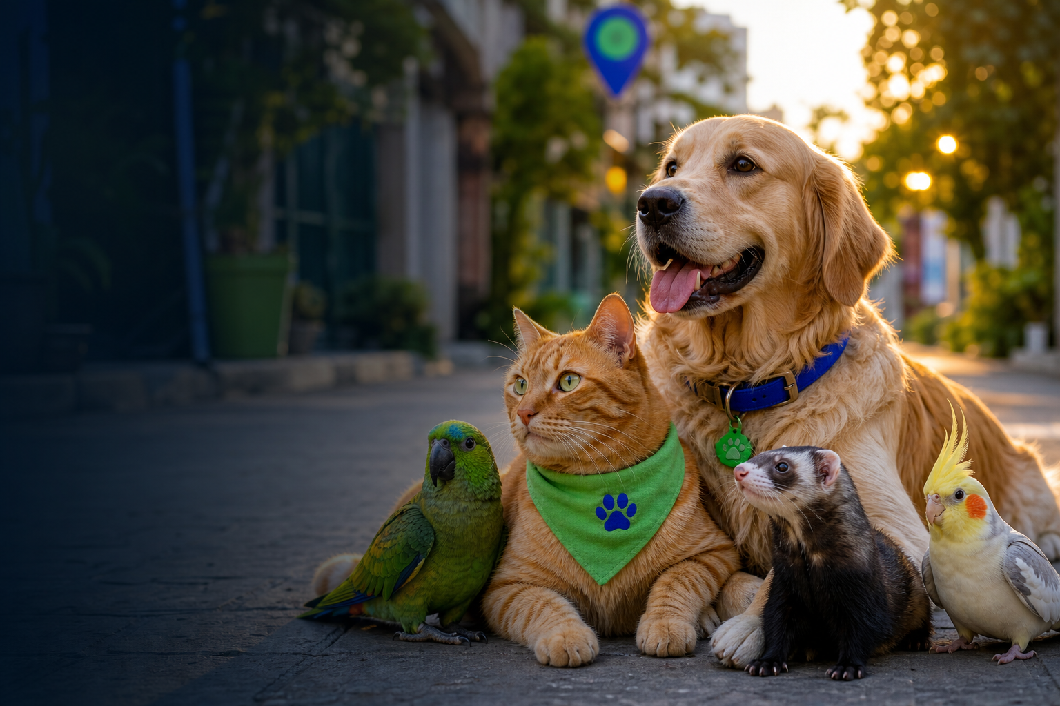 Cães, gatos, papagaios, furões e calopsitas — o BuscaPet protege todos os tipos de pet