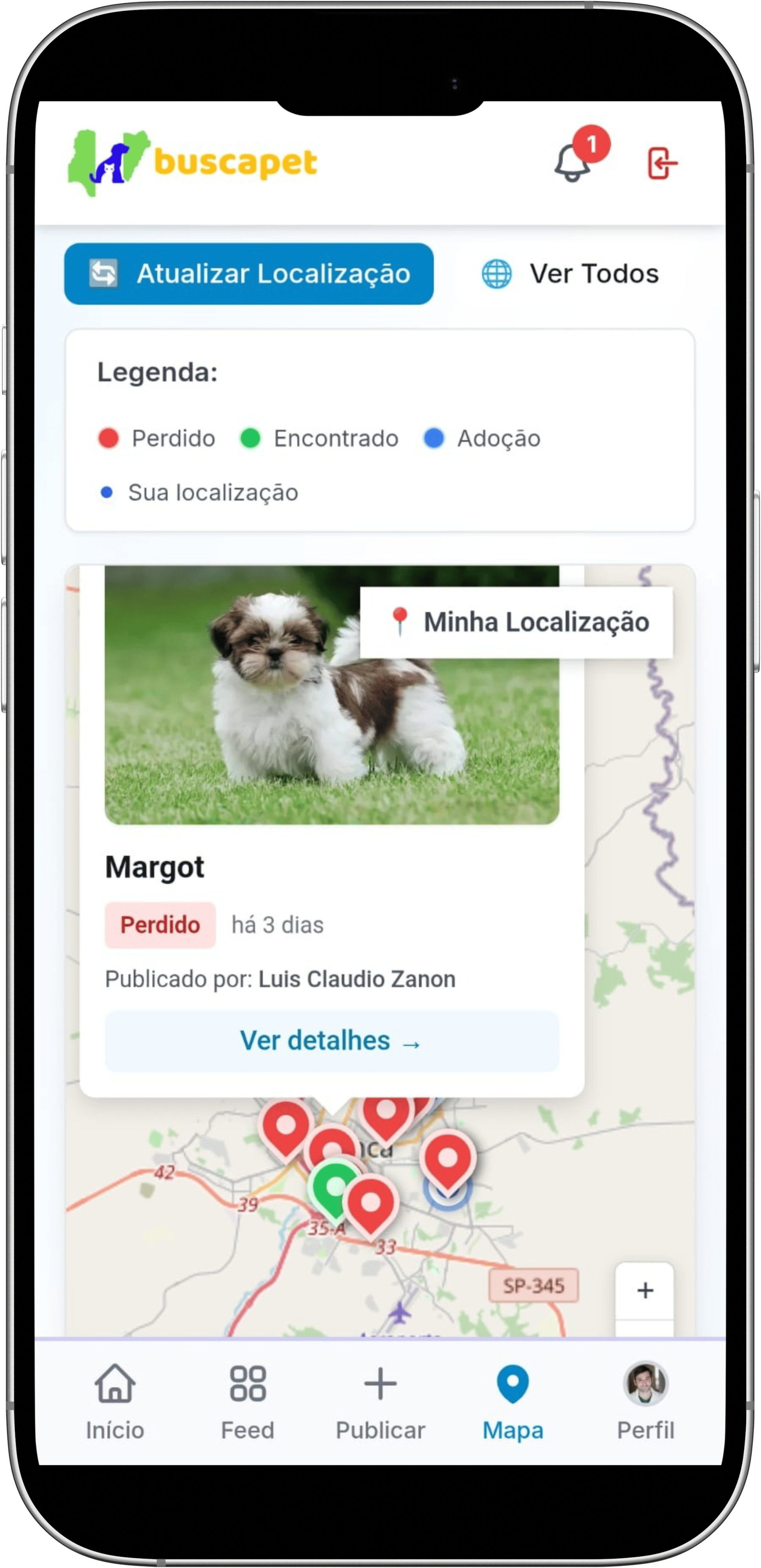 Miniatura no pin da publicação no mapa