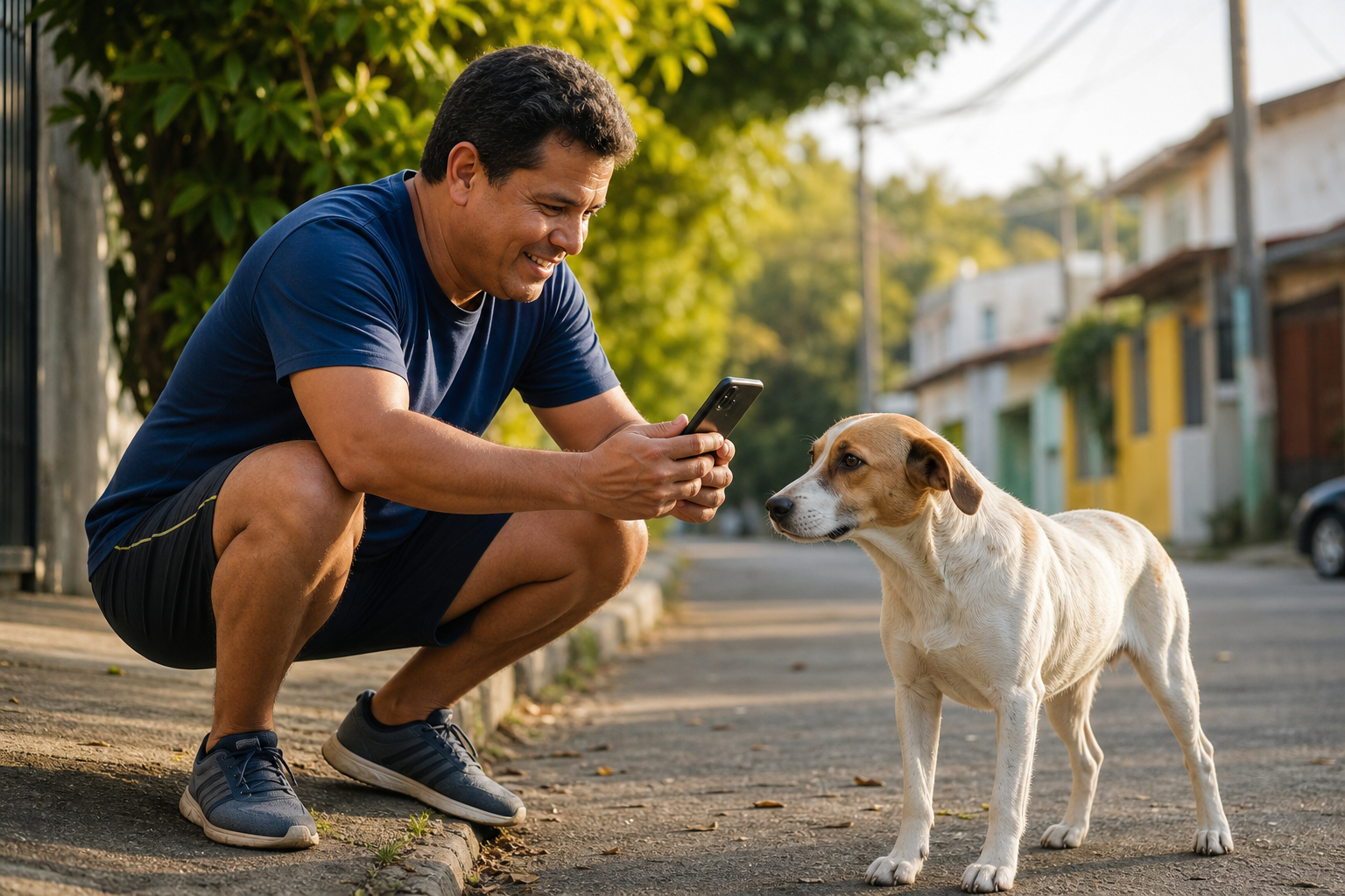 Vizinho registrando o avistamento de um pet perdido na rua