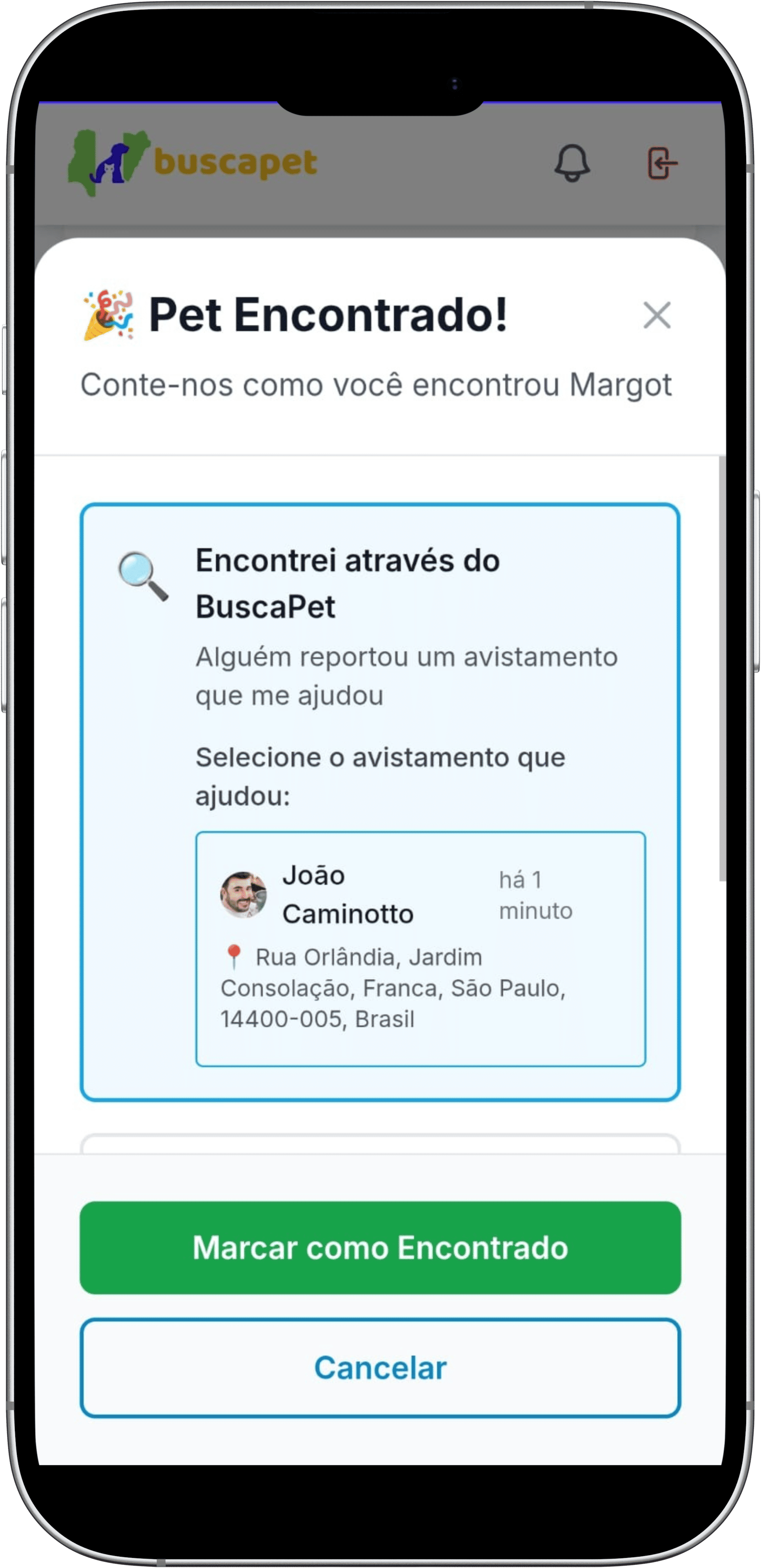 Pet encontrado - Colaborador